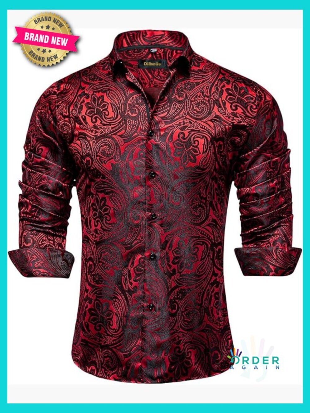 Silk Paisley Dress Shirt Long Sleeve Button Down Elegant Classic Fit